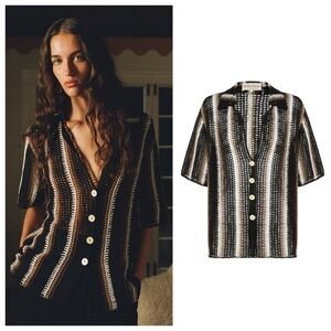 NEW All That Remains Colby Crochet Shirt (Sz US 4) Striped Black Brown White